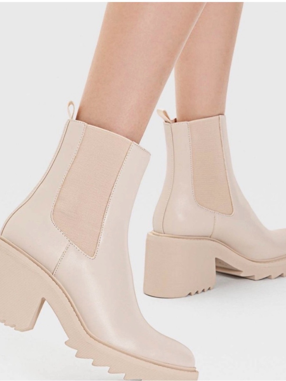 Stradivarius Cream Chelsea Ankle Boots with Chunky Lug Heel